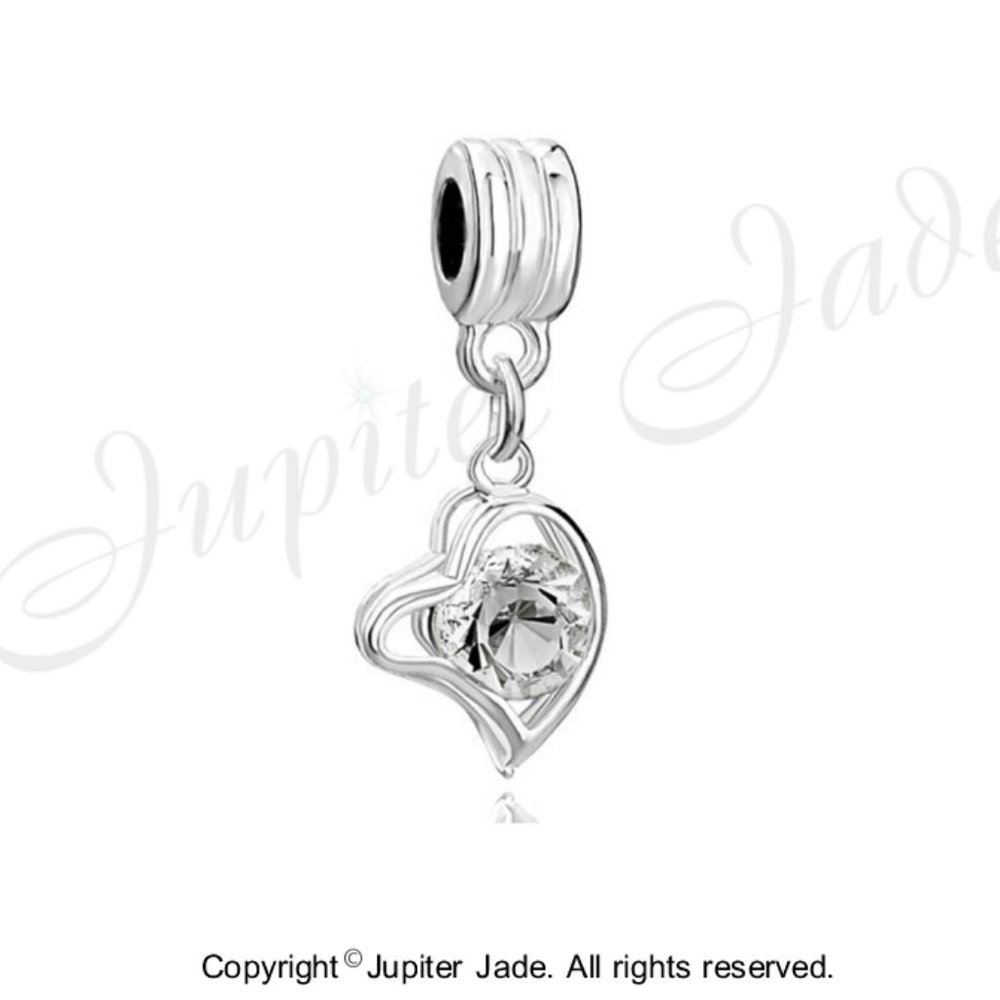 FREE S/H  Pugster Crystal Heart Dangle Charm - Fits Pandora